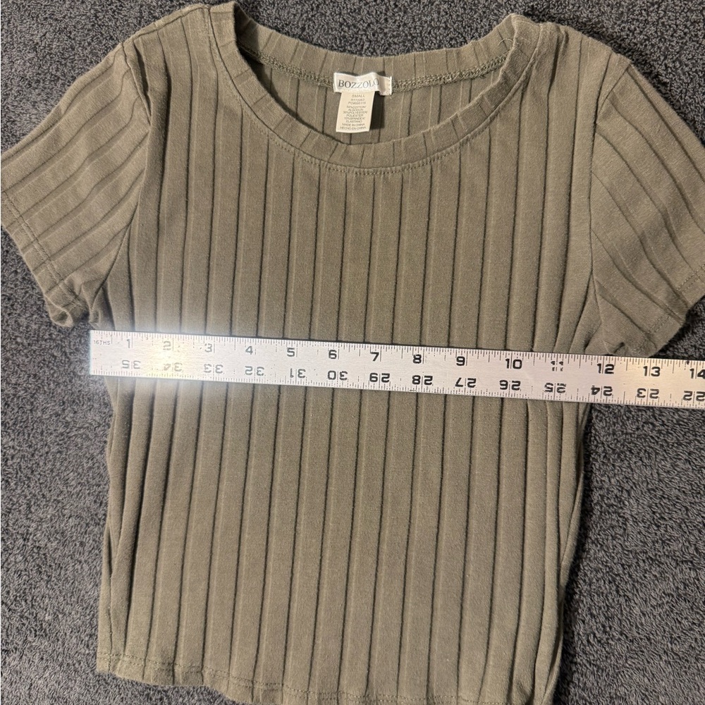 Set of Bozzolo Olive and Pink Green Ribbed Short Sleeve Tee - Picture 4 of 5